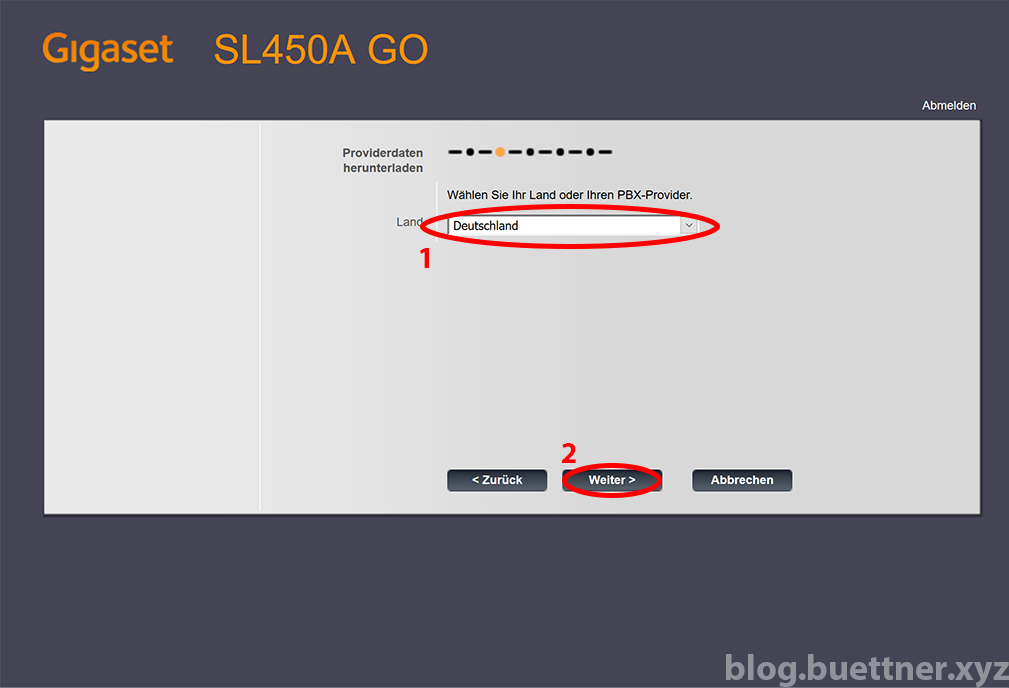 Gigaset GO Website - Assistent für die schnelle Erstkonfiguration - Schritt 2