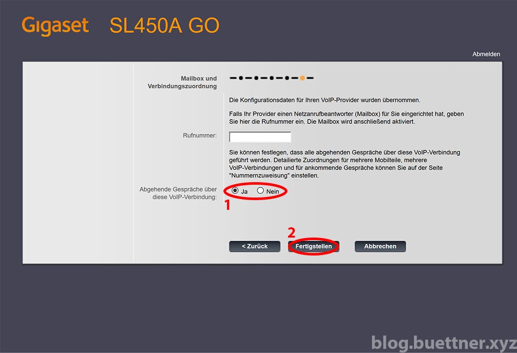 Gigaset GO Website - Assistent für die schnelle Erstkonfiguration - Schritt 5